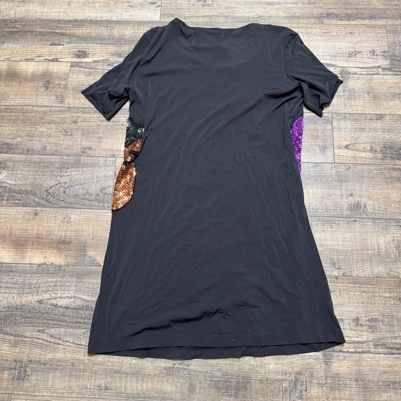 Discount Universe Black Graphic T-Shirt Dress with Colorful Sequin Faces - Picture 8 of 11